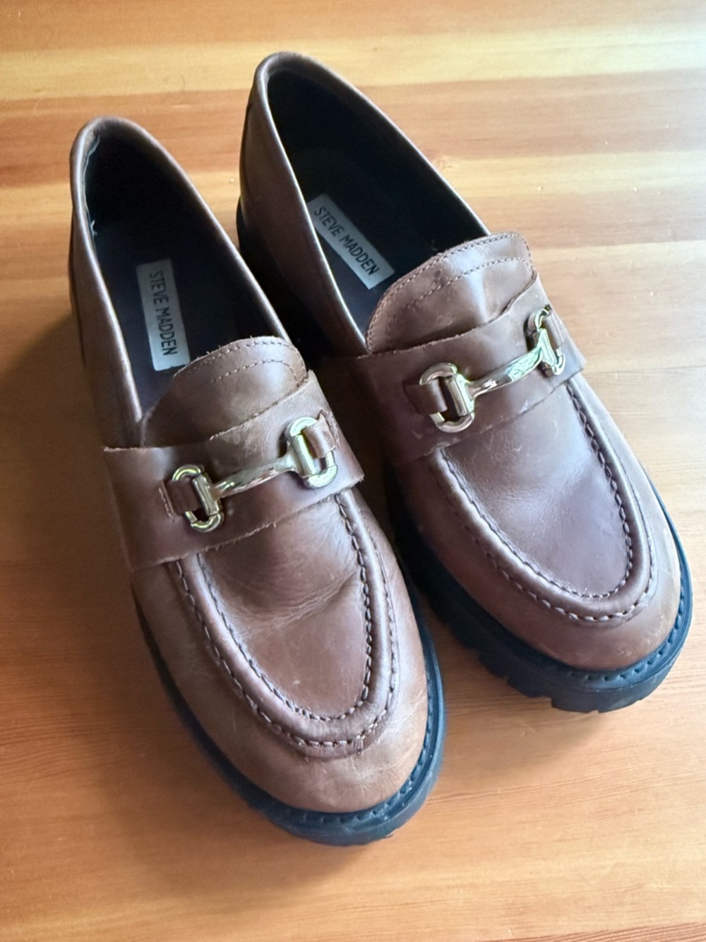 Steve Madden Brown Leather Bit-Detail Loafers